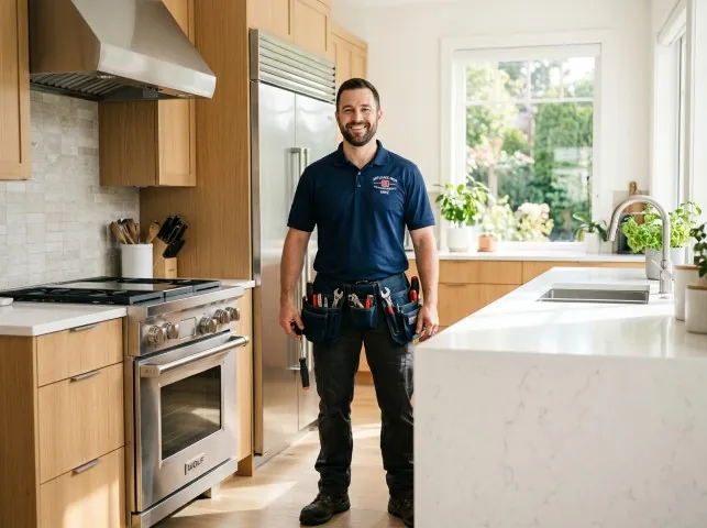 Appliance Repair Hero technician in a Akron, PA kitchen after an appliance repair